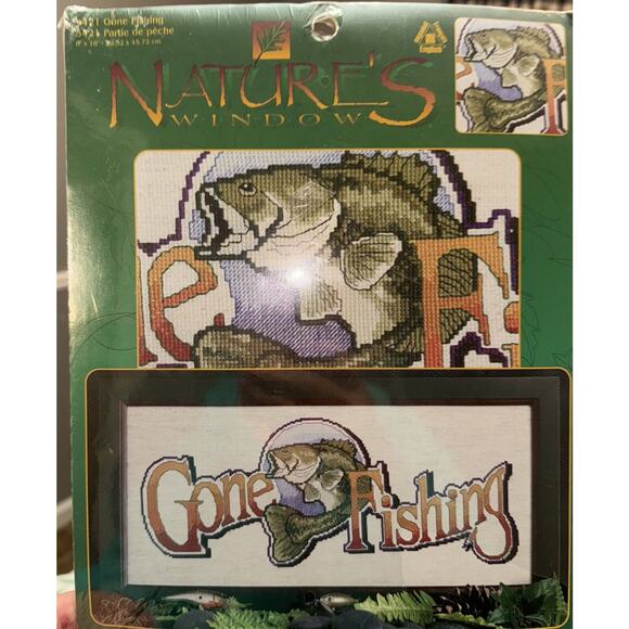 NIP Natures Window Counted Cross Stitch Kit GONE FISHING #5421 - Picture 1 of 4